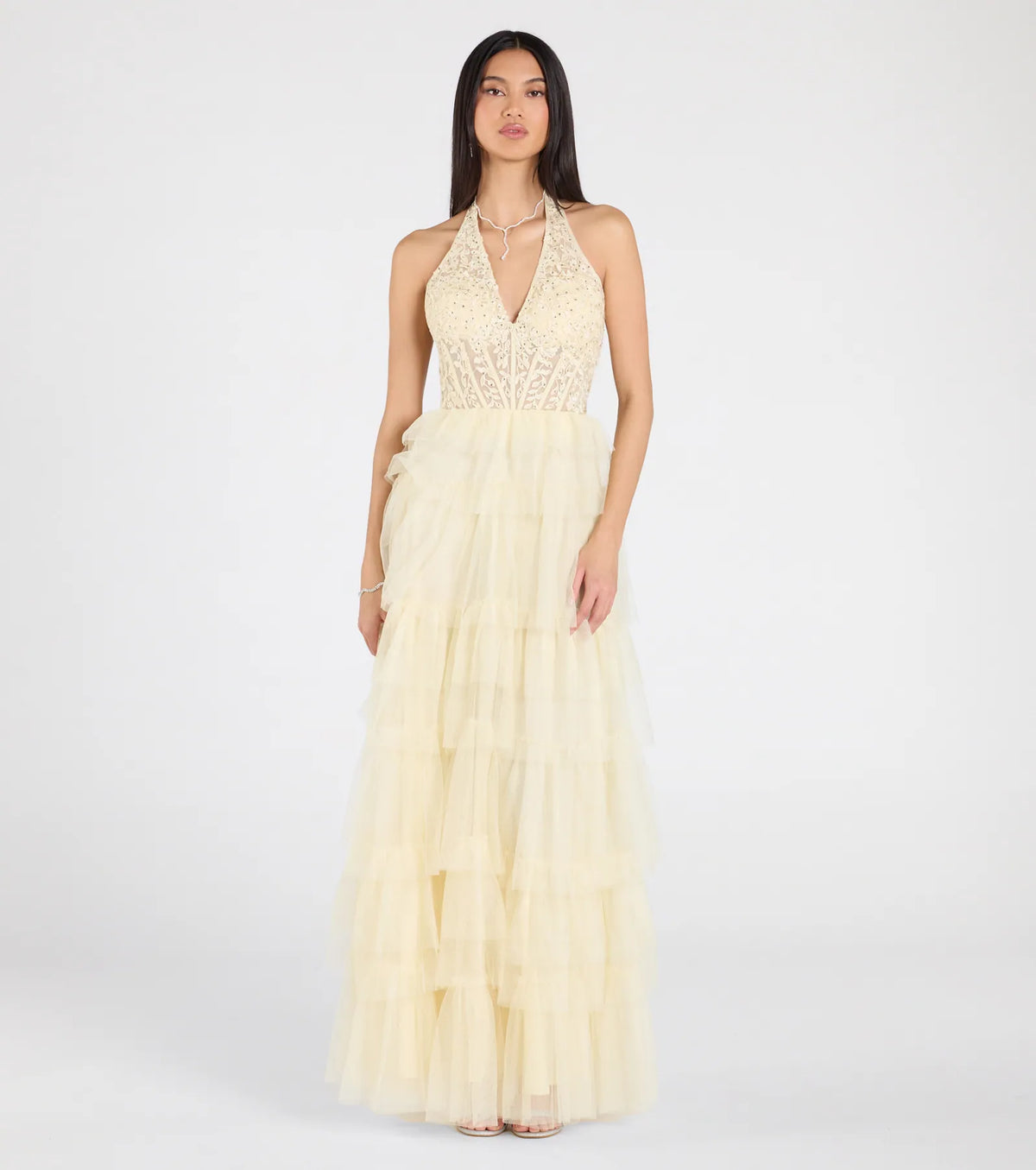 Bristol Floral Applique Ruffled Tulle Ball Gown