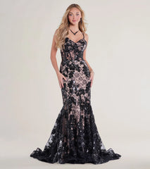 Daniella Bustier Lace-Up Lace Sequin Mermaid Gown