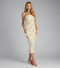 Playful Chic Floral Tube Midi Dress