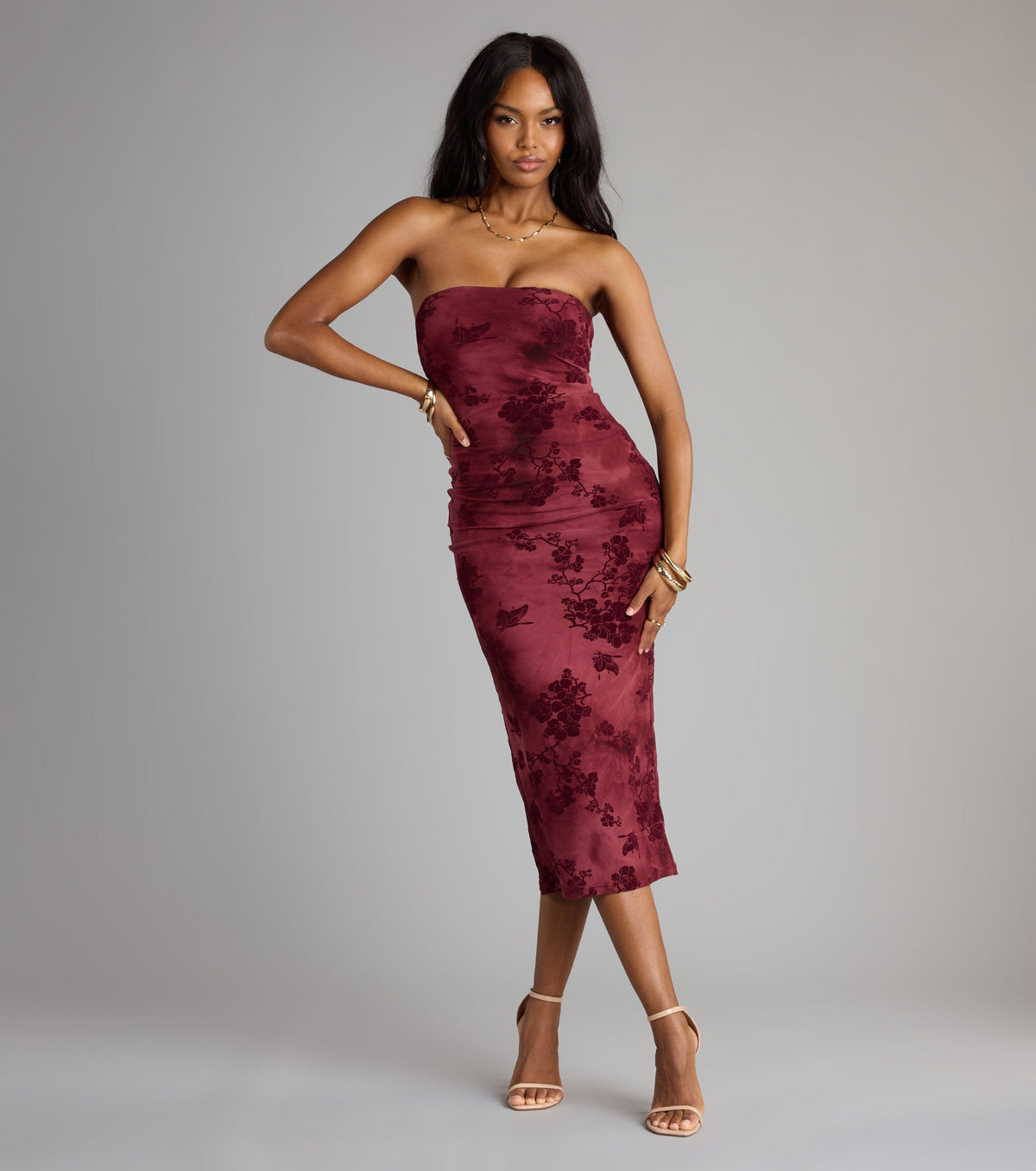 Crushing On Velvet Flocked Floral Midi Dress