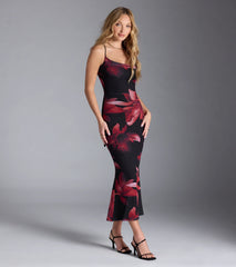 Captivating Floral Mesh Lace-Up Midi Dress