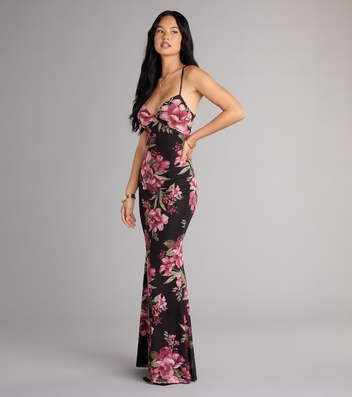 Garden Goddess Floral Lace-Up Maxi Dress