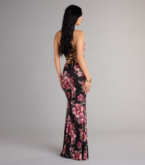 Garden Goddess Floral Lace-Up Maxi Dress