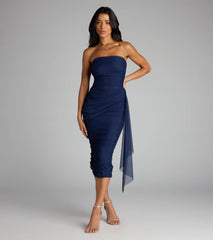 Own The Room Strapless Mesh Midi Dress