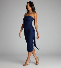 Own The Room Strapless Mesh Midi Dress