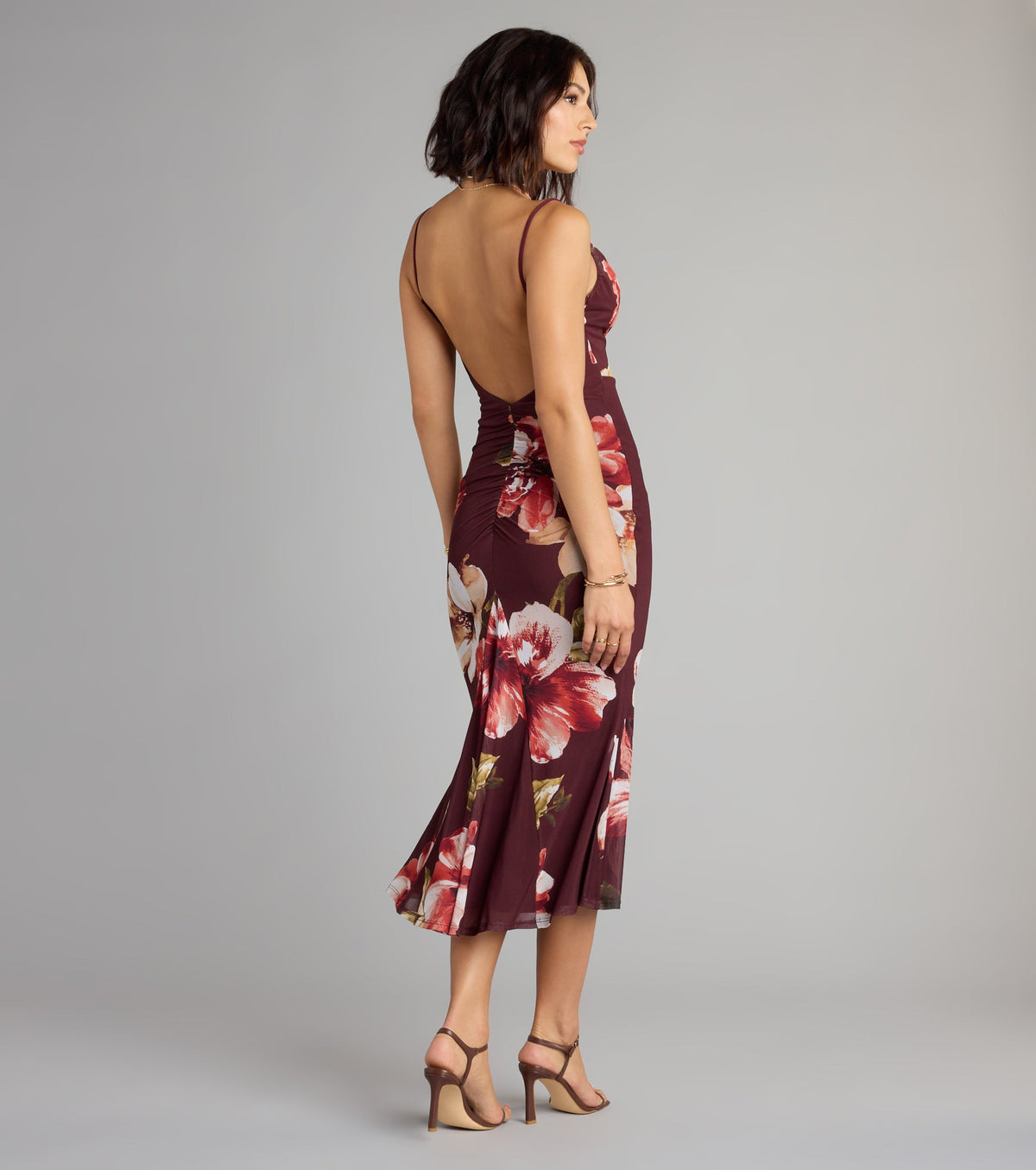 Bloom Mood Floral Open Back Midi Dress
