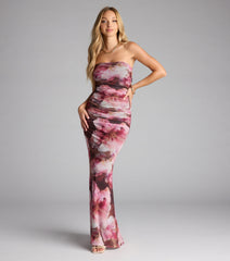 Garden At Sunset Strapless Floral Maxi Dress