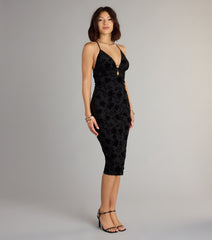 Velvet Allure Floral Burnout Midi Dress