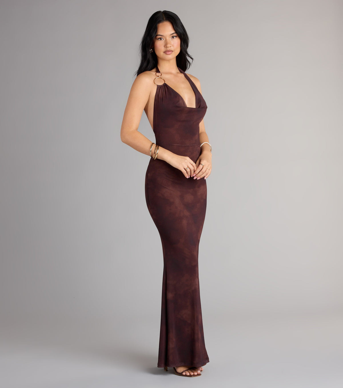 High Drama Halter Cowl Neck Maxi Dress