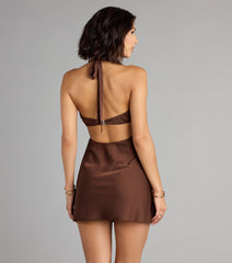 Laced Up Luxe Satin Halter Mini Dress