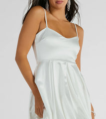 Lavish Flirt V-Neck Bubble Hem Skater Satin Dress