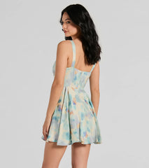 Constant Sensation V-Neck Corset Satin Skater Dress