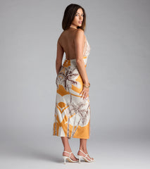 Vibrant Side Geometric Print Bodycon Midi Dress