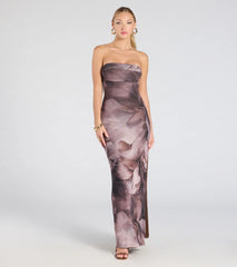 Major Energy Strapless Floral Mesh Maxi Dress