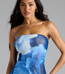 Grandeur Blooms Strapless Slit Floral Maxi Dress