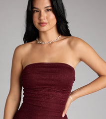 Shimmering Allure Glitter Tube Midi Dress