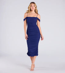 One For The Books Cold Shoulder Mesh Midi Dress