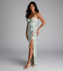Laced-Up Masterpiece Floral Slit Maxi Dress