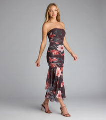 Golden Hour Tropical Floral Mesh Midi Dress