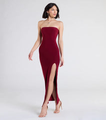 Sleek Fit Strapless High Slit Maxi Dress
