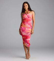 Captivated In Floral Halter Bodycon Midi Dress
