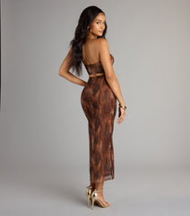 High Drama Abstract Mesh Maxi Dress