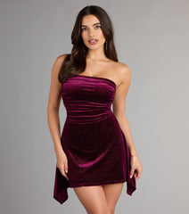 Effortless Glam Glitter Velvet Strapless A-Line Mini Dress