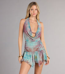 Goddess Glow Abstract Print Halter Mini Dress