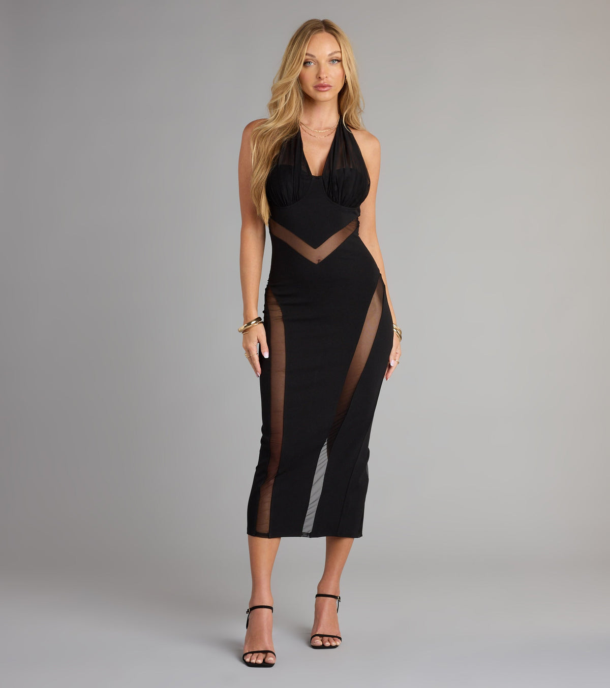 Sheer Confidence Halter Bodycon Midi Dress