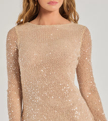 Glam Catch Open Back Sequin Fishnet Mini Dress