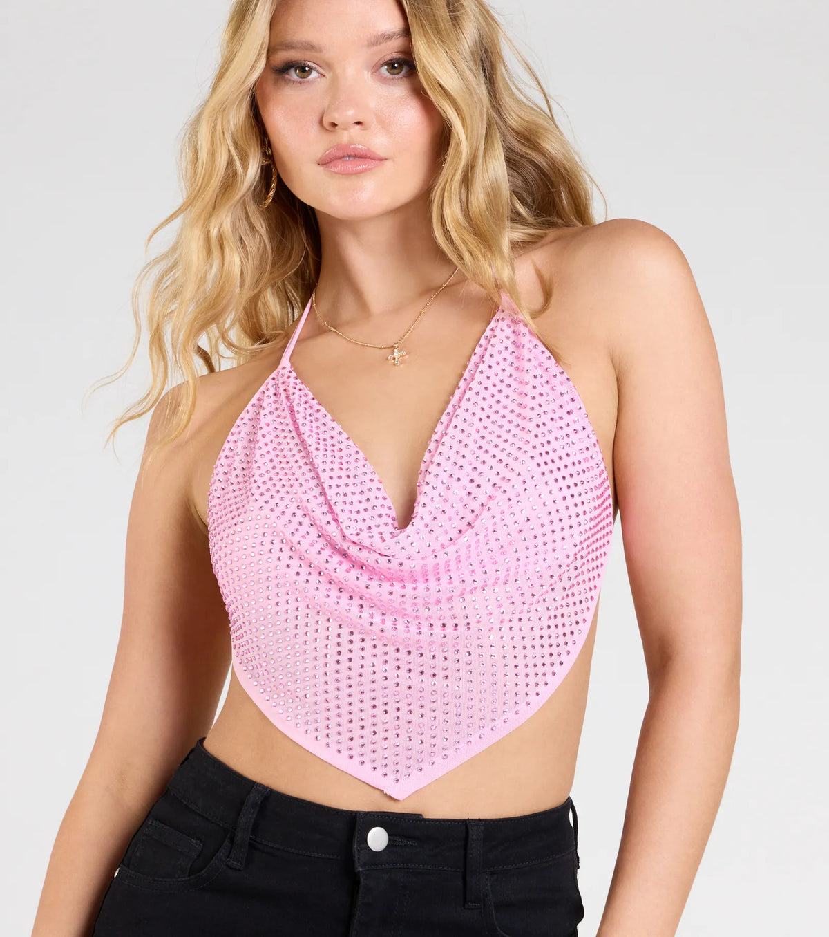 Life Of the Party Rhinestone Open Back Crop Top