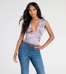 Taking The Plunge Floral Mesh Crop Top