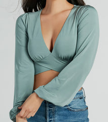 Smooth Talkin' Long Sleeve V-Neck Crop Blouse