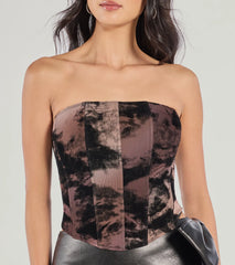 Chic Silhouette Abstract Print Corset Top