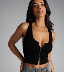 Serving Sporty Zip-Up Crop Tank Top