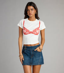 Sultry Basics Lace Bra Printed Crop Tee