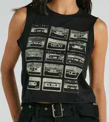 Kickin It Old School Cassette Graphic Muscle Tee