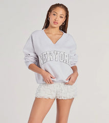 New York V-Neck Fleece Oversized Sweatshirt