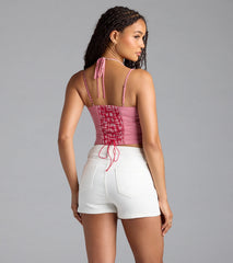 Sweet Home Lace-Up Gingham Corset Top