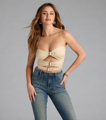 Buckle Up Strapless Cutout Crop Top