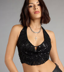 Own The Night Sequin Halter Top