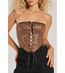 Smooth And Edgy Lace-Up Faux Suede Corset Top