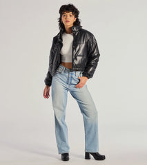 Sleek And Cozy Faux Leather Puffer Jacket