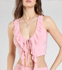 Sensational Match Tie-Front Ruffle Crop Top