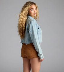 So Laid Back Frayed Crop Denim Jacket