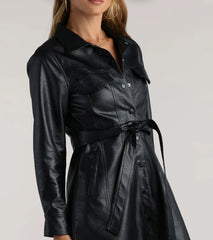 Elevated Affair Faux Leather Trench Coat