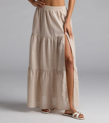 Vintage Charm Gingham Slit Peasant Maxi Skirt