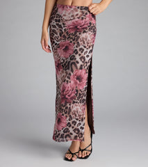 Fierce And Flirty Leopard Floral Maxi Skirt