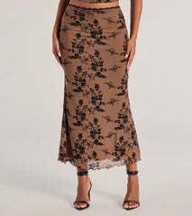 Romantic Aura Flocked Floral Mesh Maxi Skirt