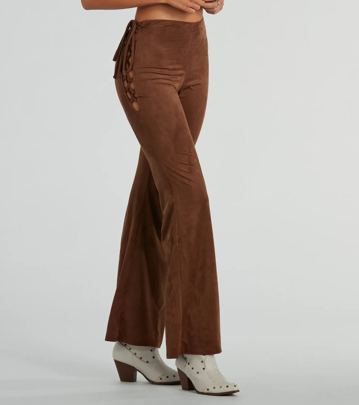 All Laced-Up Flare Faux Suede Pants